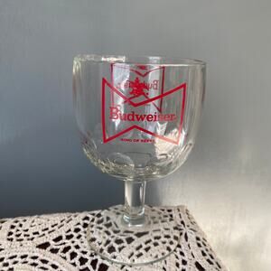 Budweiser Vintage Thumbprint Glass Goblet Red Bowtie Retro Beer Glass